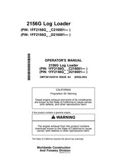 John Deere 2156G Log Loader Operator manual OMT361332X19 — actual manual cover