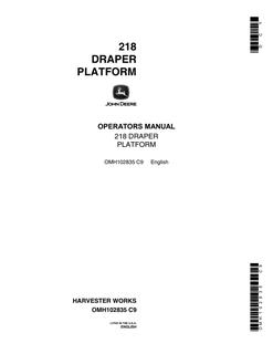 John Deere 218 Draper Platform Operator manual OMH102835 — actual manual cover