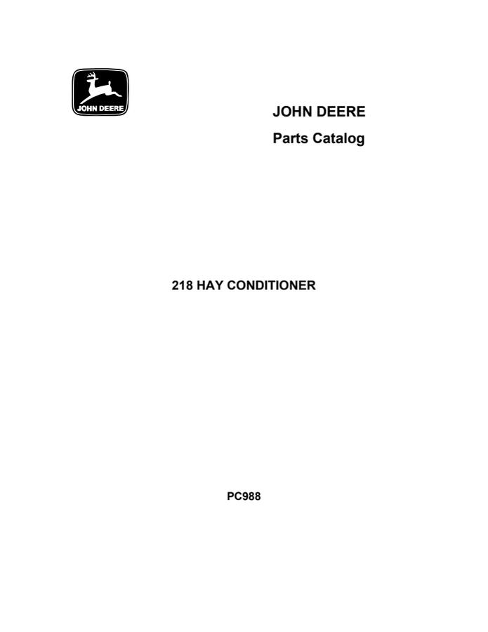 John Deere 218 Hay Conditioner Parts Catalog — actual manual cover