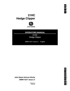 John Deere 21HC Hedge Clipper Operator manual OMM115311 — actual manual cover