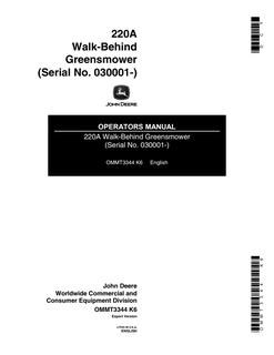 John Deere 220A Walk-Behind Greensmower Operator manual OMMT3344 — actual manual cover