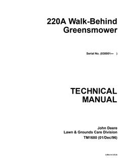 John Deere 220A Walk-behind greensmower Technical manual TM1680 — actual manual cover