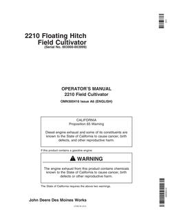 John Deere 2210 Field cultivator Operator manual OMN300416 — actual manual cover