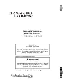 John Deere 2210 Floating Hitch Field Cultivator Operator manual OMN300380 — actual manual cover