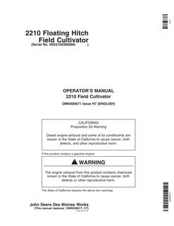 John Deere 2210 Floating Hitch Field Cultivator Operator manual OMN300671 — actual manual cover