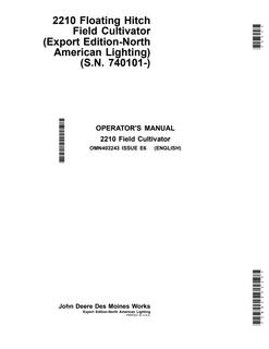 John Deere 2210 Floating Hitch Field Cultivator Operator manual OMN403243 — actual manual cover