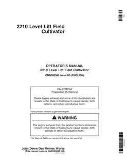 John Deere 2210 Level Lift Field Cultivator Operator manual OMN300383 — actual manual cover