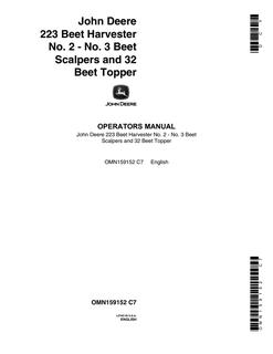 John Deere 223, No. 2–3, 32 Beet Harvester, Beet Scalpers, Beet Topper Operator manual OMN159152 — actual manual cover