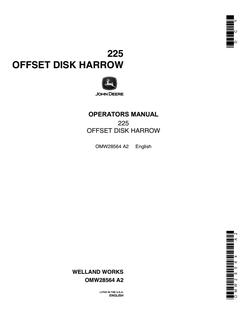 John Deere 225 Offset Disk Harrow Operator manual OMW28564 — actual manual cover