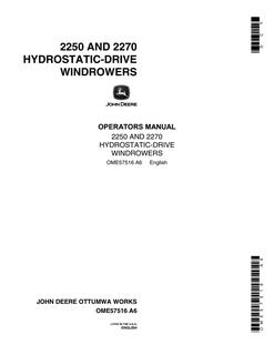 John Deere 2250, 2270 Hydrostatic-Drive Windrower Operator manual OME57516 — actual manual cover