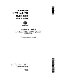 John Deere 2250, 2270 Hydrostatic windrower Technical manual TM1078 — actual manual cover
