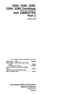John Deere 2254, 2256, 2258, 2264, 2266, 2266EXTRA Combine Technical manual TM4616 — actual manual cover