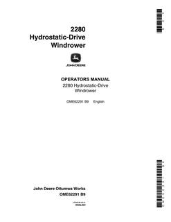 John Deere 2280 Hydrostatic-drive windrower Operator's manual OME62291 — actual manual cover