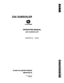 John Deere 22A Subsoiler Operator manual OMA33335 — actual manual cover