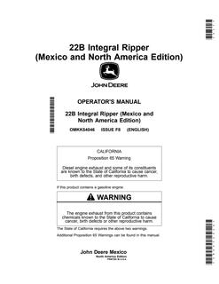 John Deere 22B Integral ripper Operator's manual OMKK54046 — actual manual cover