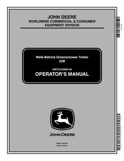 John Deere 22B Walk-Behind Greensmower Trailer Operator manual OMTCU16968 — actual manual cover