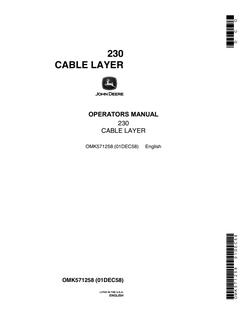 John Deere 230 Cable Layer Operator manual OMK571258 — actual manual cover