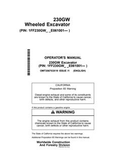 John Deere 230GW Wheeled Excavator Operator manual OMT356703X19 — actual manual cover