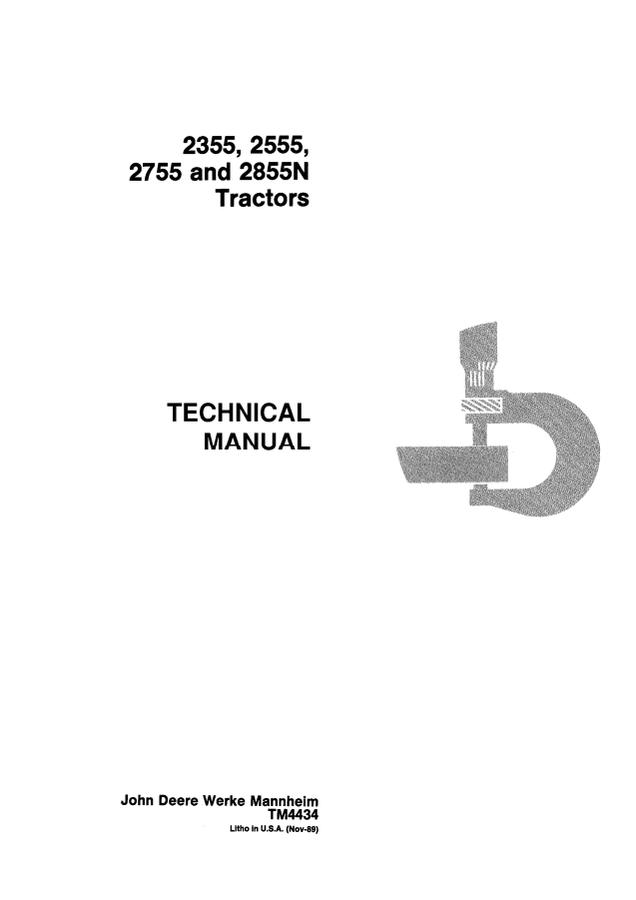 John Deere 2355, 2555, 2755, 2855N Tractor Technical manual TM4434 — actual manual cover