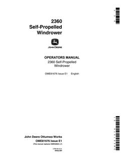John Deere 2360 Self-Propelled Windrower Operator manual OME81676 — actual manual cover