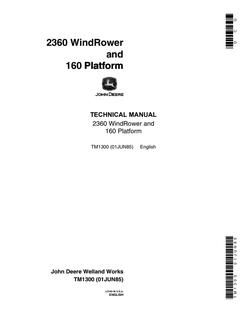 John Deere 2360 WindRower, 160 Platform Windrower and platform Technical manual TM1300 — actual manual cover