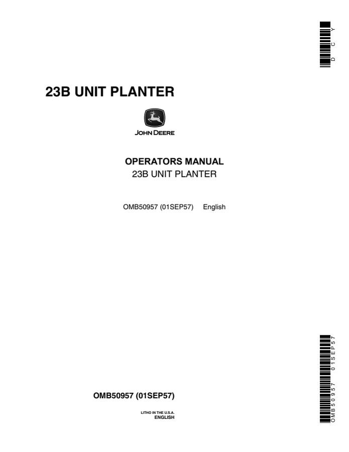 John Deere 23B Unit Planter Operator manual OMB50957 — actual manual cover