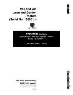 John Deere 240, 265 Lawn and Garden Tractor Operator manual OMM114669 — actual manual cover