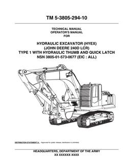 John Deere 240D LCR Hydraulic excavator Operator's manual TM 5-3805-294-10 — actual manual cover