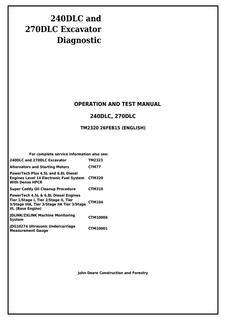 John Deere 240DLC and 270DLC Excavators Diagnostic Operation and Test Manual — actual manual cover