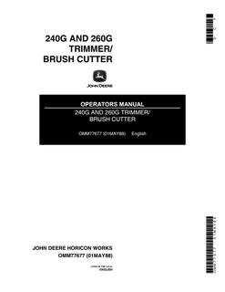 John Deere 240G, 260G Trimmer/Brush Cutter Operator manual OMM77677 — actual manual cover
