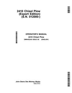 John Deere 2410 Chisel Plow Operator manual OMN403245 — actual manual cover