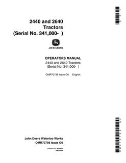 John Deere 2440, 2640 Tractor Operator manual OMR70798 — actual manual cover