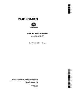 John Deere 244E Loader Operator manual OMAT108846 — actual manual cover