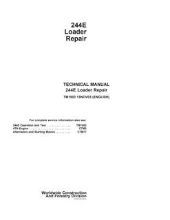 John Deere 244E Loader Repair Technical Manual (TM1503) — actual manual cover