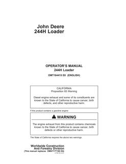John Deere 244H Loader Operator manual OMT164415 — actual manual cover