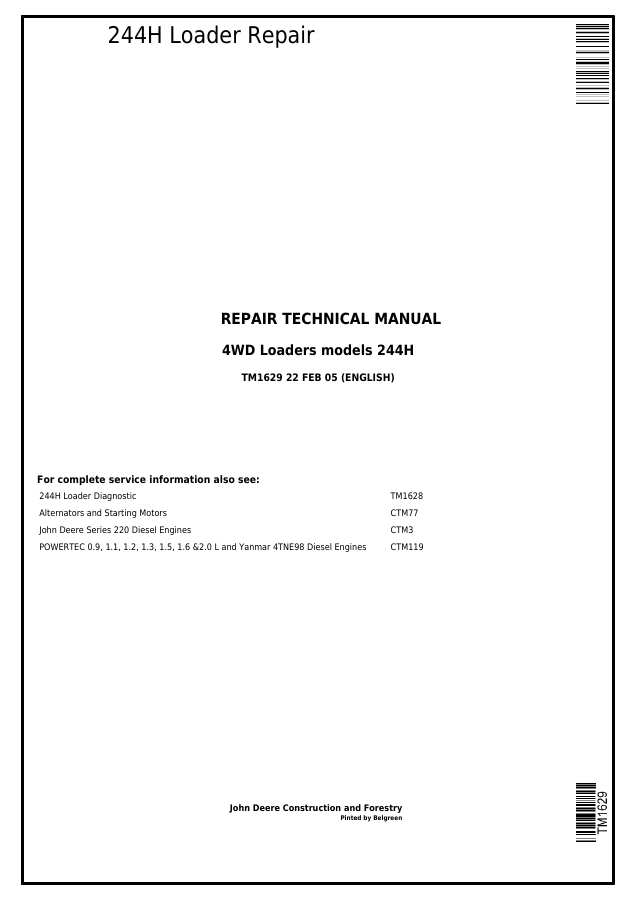 John Deere 244H Loader Repair technical manual TM1629 — actual manual cover