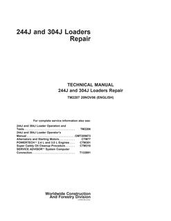 John Deere 244J, 304J Loader Repair technical manual TM2207 — actual manual cover