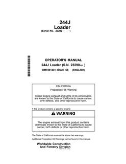 John Deere 244J Loader Operator manual OMT251431 — actual manual cover