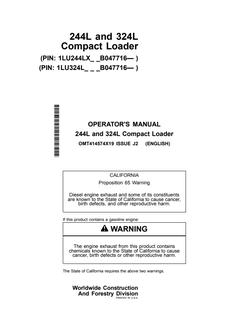 John Deere 244L, 324L Compact Loader Operator manual OMT414574X19 — actual manual cover