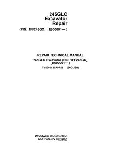 John Deere 245GLC Excavator Repair Technical Manual (TM12663) — actual manual cover