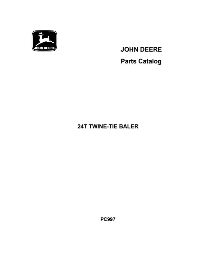John Deere 24T Baler Parts Catalog PC997 — actual manual cover