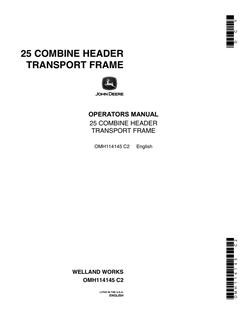 John Deere 25 Combine Header Transport Frame Operator manual OMH114145 — actual manual cover