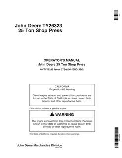 John Deere 25 Ton Shop Press Operator manual OMTY26299 — actual manual cover