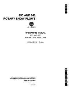 John Deere 250, 260 Rotary Snow Plow Operator manual OMGA10219 — actual manual cover