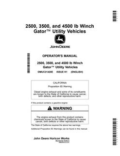 John Deere 2500, 3500, 4500 lb Winch Gator Utility Vehicle Operator manual OMUC31420E — actual manual cover