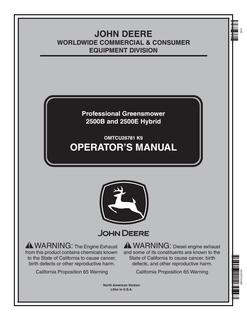 John Deere 2500B, 2500E Hybrid Professional Greensmower Operator manual OMTCU26781 — actual manual cover
