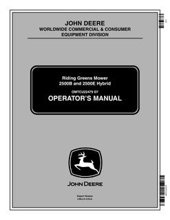 John Deere 2500B, 2500E Hybrid Riding greens mower Operator manual OMTCU22479 — actual manual cover
