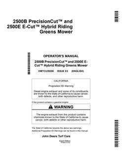 John Deere 2500B, 2500E Riding Greens Mower Operator Manual OMTCU29200 — actual manual cover