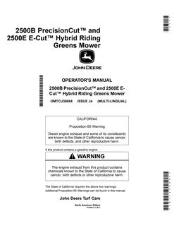 John Deere 2500B, 2500E Riding Greens Mower Operator Manual OMTCU38884 — actual manual cover