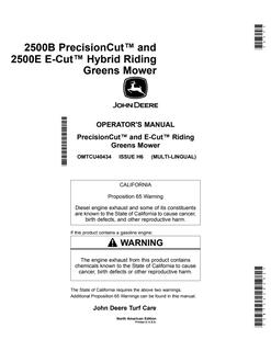 John Deere 2500B, 2500E Riding Greens Mower Operator Manual OMTCU40434 — actual manual cover